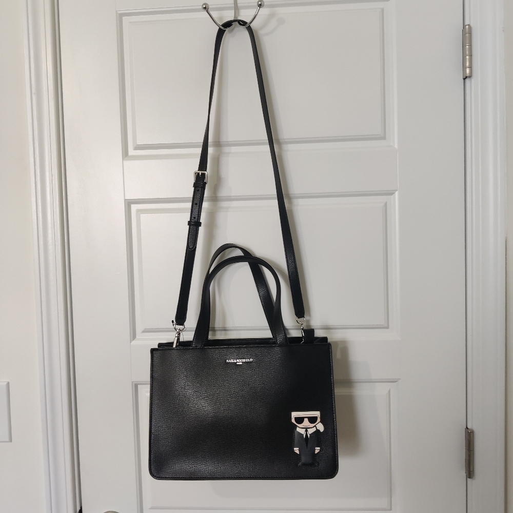 Karl Lagerfeld Paris Black Standing Karl Adele Satchel Women’s Purse $228
